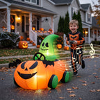 Haunt & Co (2 pack) 2.6ft Halloween Inflatable with Music and Lights,Remote Control Pumpkin Ghost Car,Blow ups Rc Car,Indoor Outdoor,Orange Green