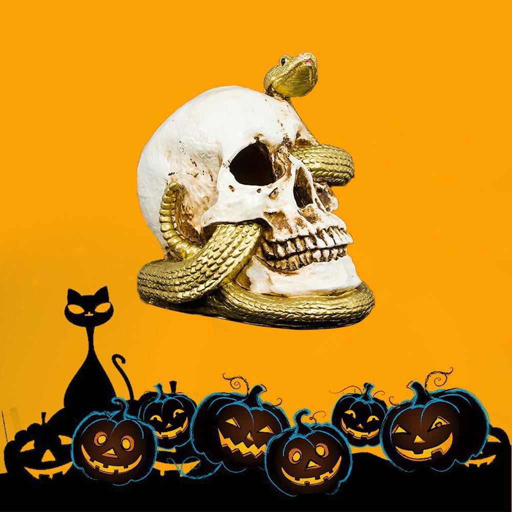 Haunt & Co FFENYAN Halloween Decorations Snake Skull Decoration Ornaments With Lights Crafts White