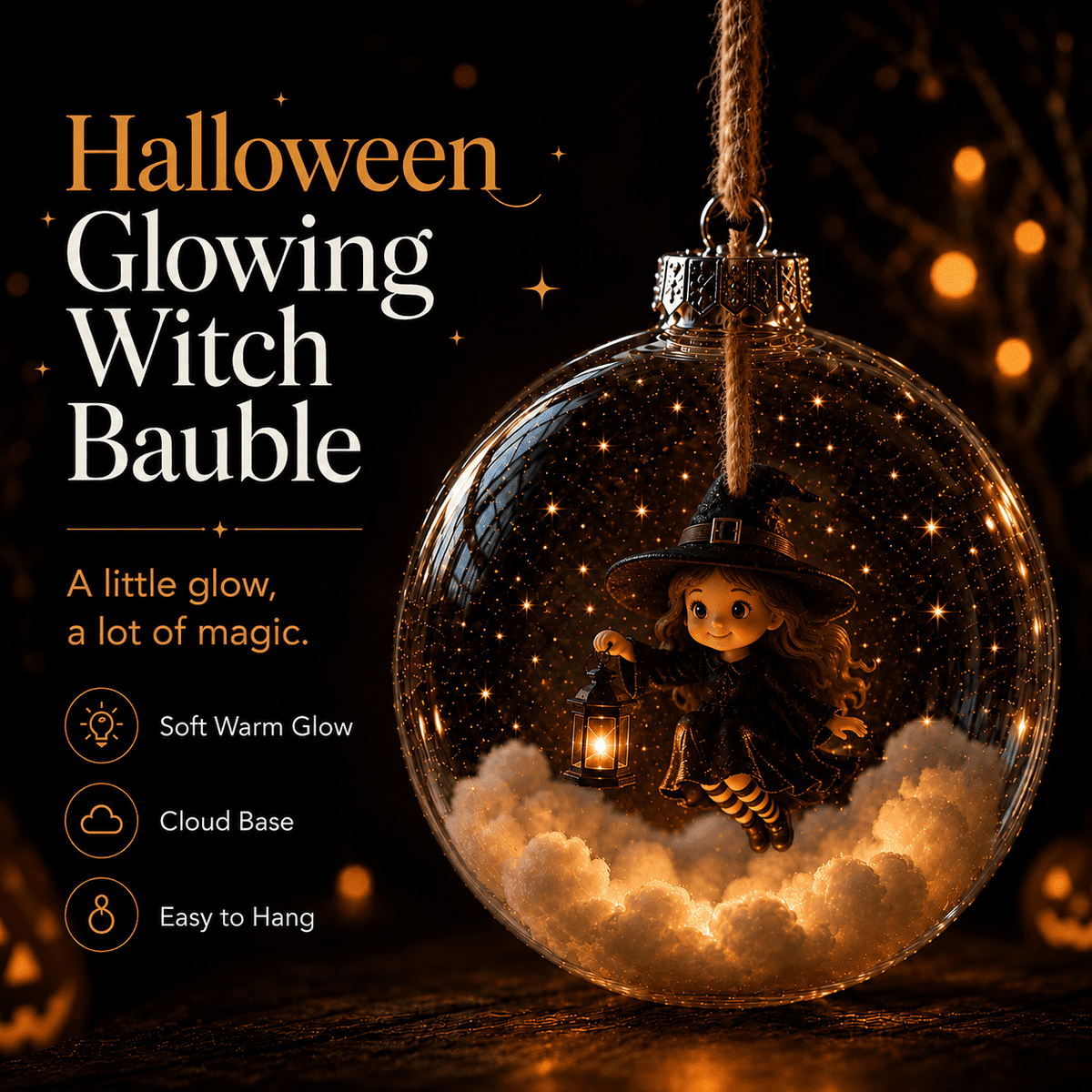 Haunt & Co Halloween Decorations Tree Ornaments Collection-Glowing Halloween Ornament Collection â?? Cat, Witch, Pumpkin & Ghost Baubles