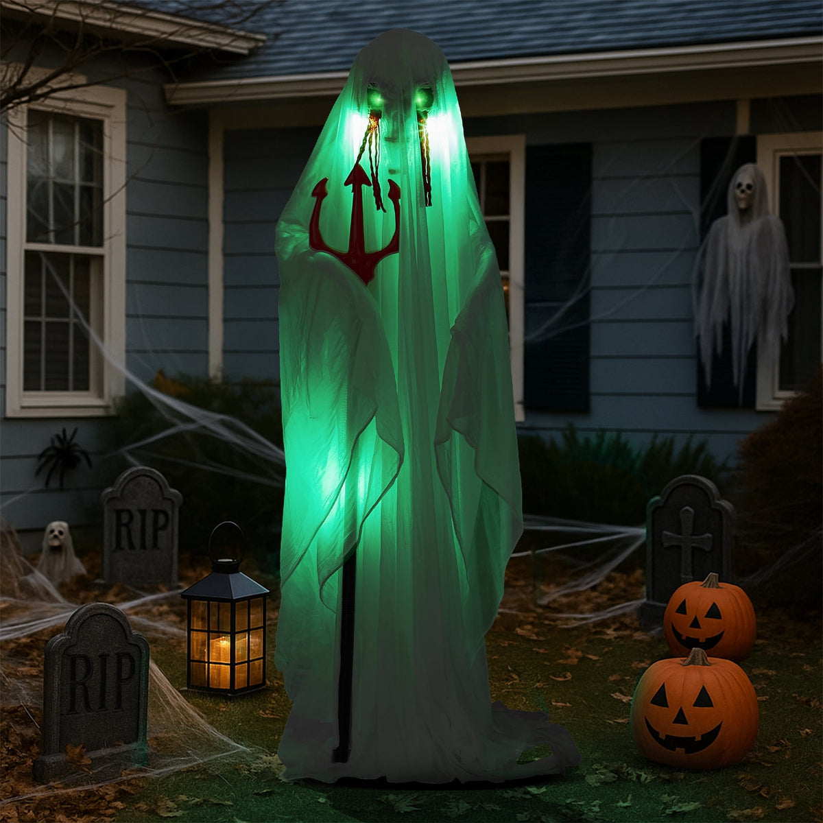 Haunt & Co 4.5ft Hanging Ghost Animated Creepy Halloween Skeleton w/ Pre-Recorded Screaming, LED Eyes