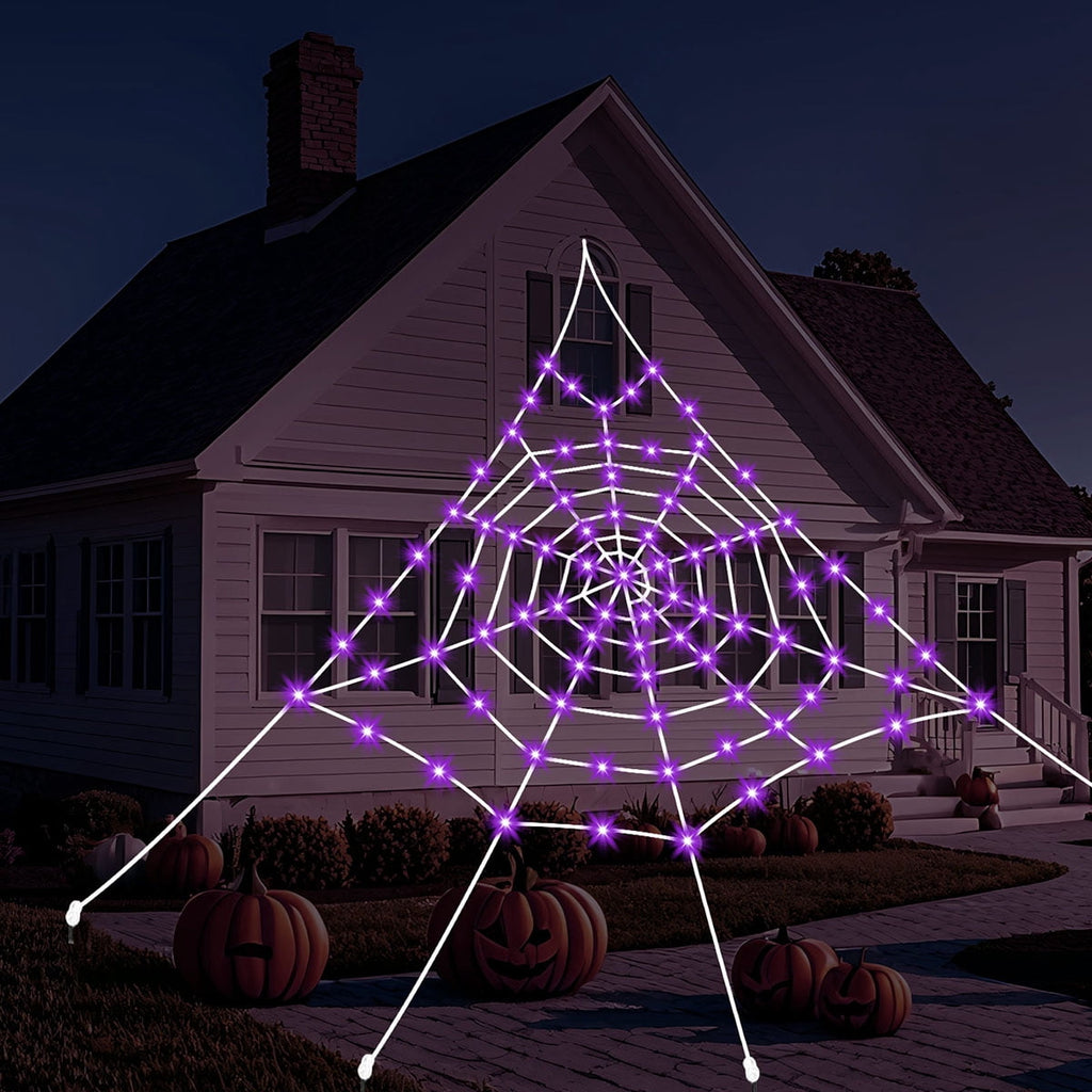 Haunt & Co HKKDKTA Halloween Spider Web Lights Decoration, 250 LED Giant Spider Web 16.4ft Light Up Halloween Web Lights