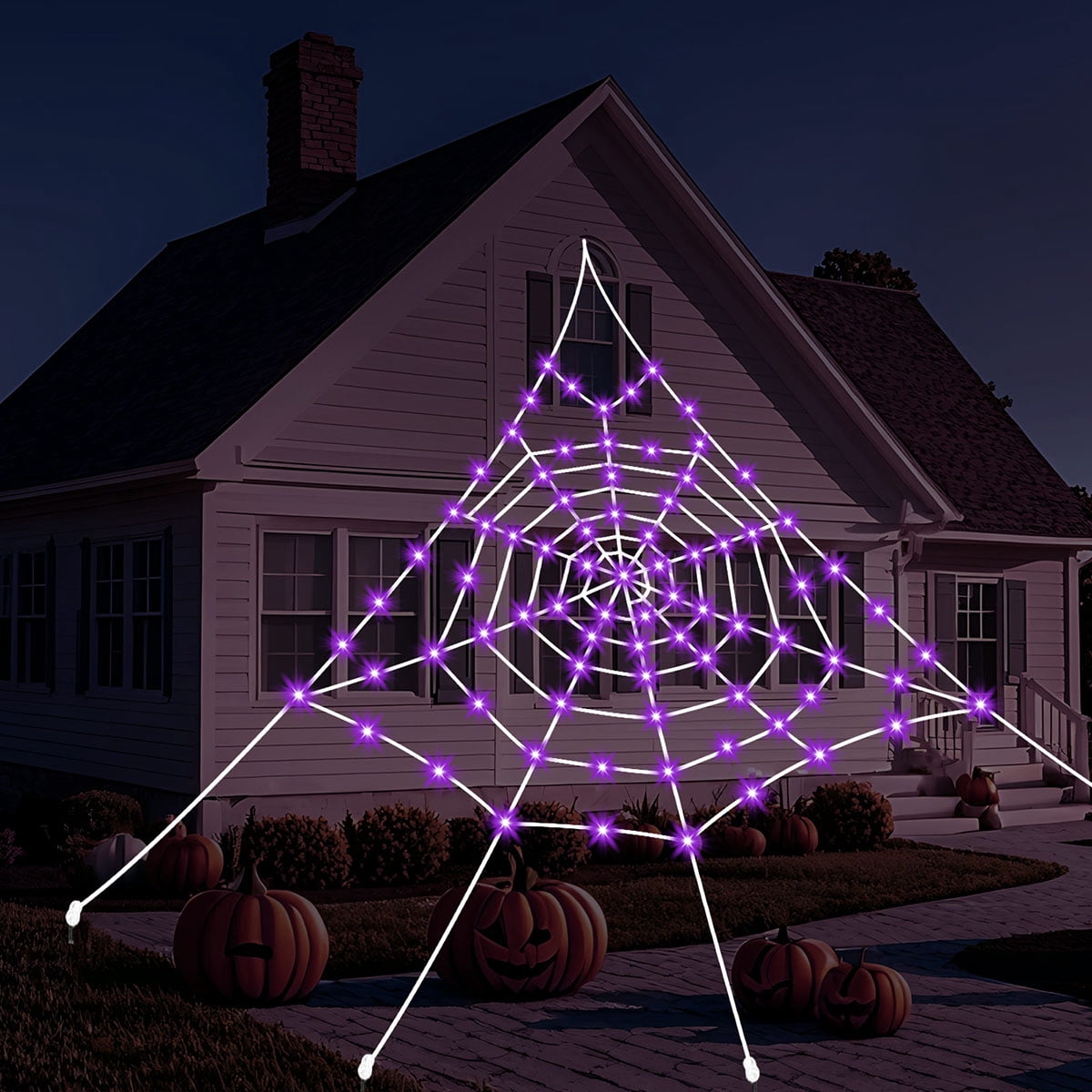 Haunt & Co HKKDKTA Halloween Spider Web Lights Decoration, 250 LED Giant Spider Web 16.4ft Light Up Halloween Web Lights