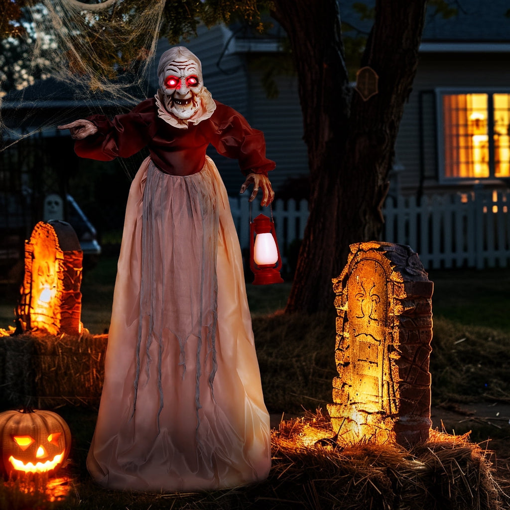 Haunt & Co 5FT Halloween Animatronics Life Size Witch Scary Prop, Motion Activated Outdoor Decoration for Haunted House Party Lawn Patio Yard Decor