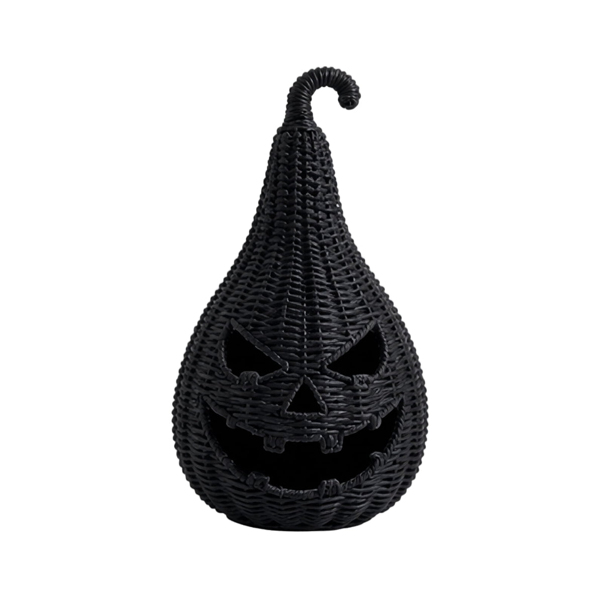 Haunt & Co THOPBPRK 11" Black Handwoven Rattan Teardrop Jack-O'-Lantern Pumpkin Decor, Halloween Tabletop Ornament, Indoor Fall Home Decoration, Pumpkin Ornament for Doorstep Halloween Party