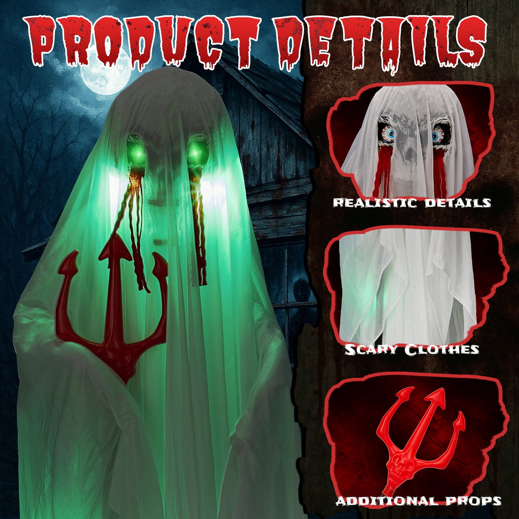 Haunt & Co 4.5ft Hanging Ghost Animated Creepy Halloween Skeleton w/ Pre-Recorded Screaming, LED Eyes