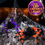 Haunt & Co JoyX Giant Halloween Spider Web Decoration Set, 23 ft Huge Web with 50" Large Spider, LED Light, and Glow in The Dark Spiders