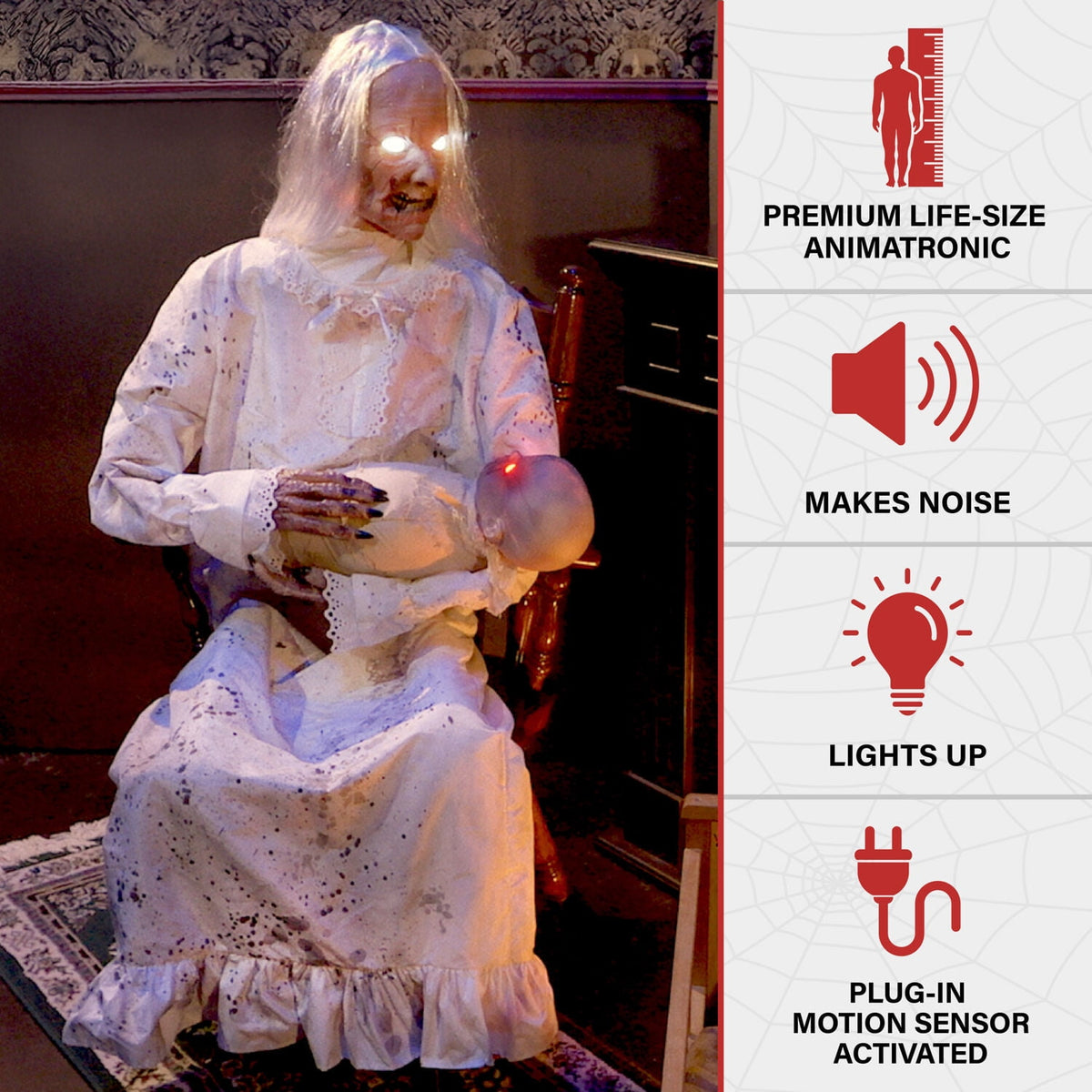 Haunt & Co 2.9 ft Animatronic Gravely Granny by Tekky with Motion-Activated Sounds