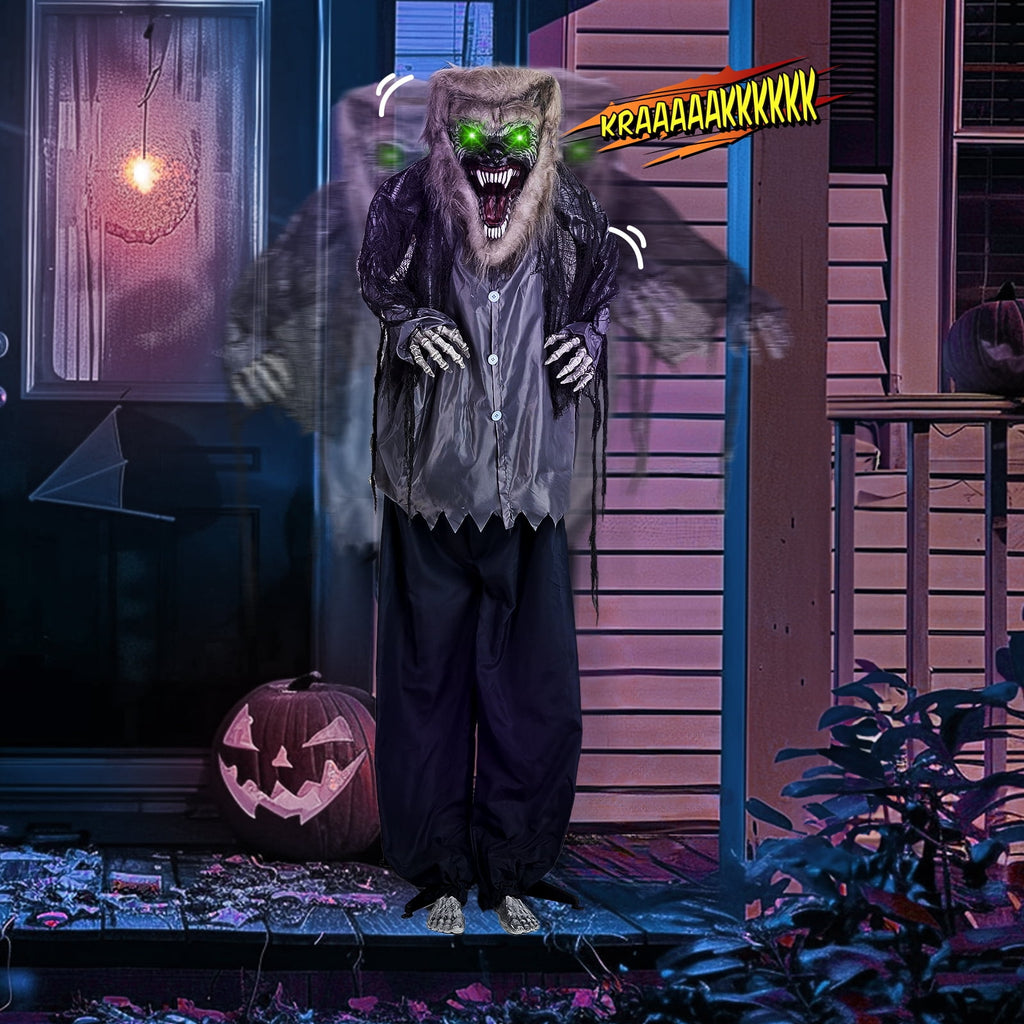 Haunt & Co 7FT Halloween Animatronic Werewolf w/ Werewolf Barking Sound The Sound Activated Halloween Prop