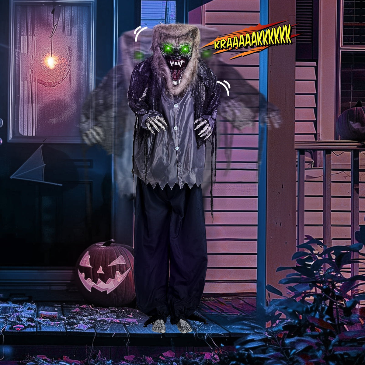 Haunt & Co 7FT Halloween Animatronic Werewolf w/ Werewolf Barking Sound The Sound Activated Halloween Prop