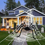 Haunt & Co Coolmade Halloween Giant Spider Web Lights Decorations Outdoor, 16.4ft 250 LED Lighted Spider Web Light up with 8 Modes with 59" Giant Spider