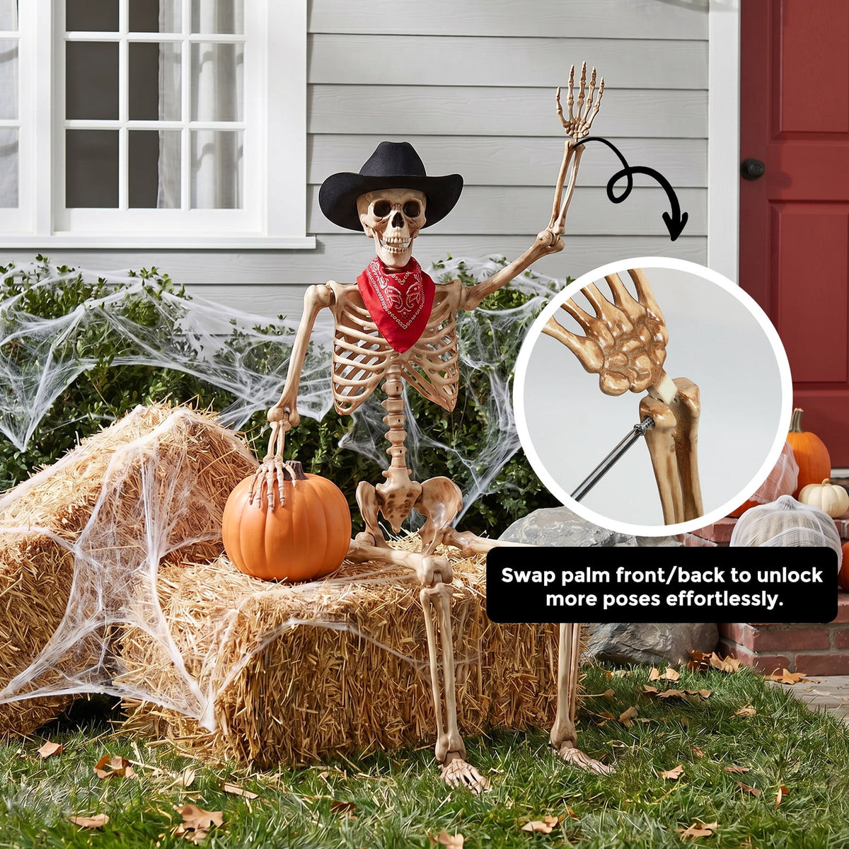 Haunt & Co 5.4ft Halloween Skeleton Decorations, Weathered Posable Skeleton Decor for Outdoor Indoor