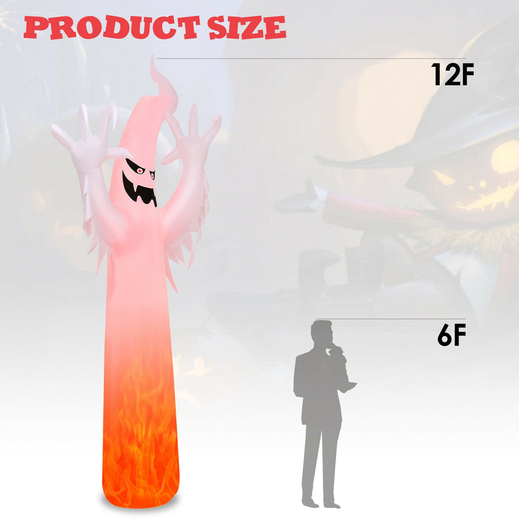 Haunt & Co Gymax 12ft Inflatable Halloween Ghost Blow Up Decoration w/ Built-in Flame Light
