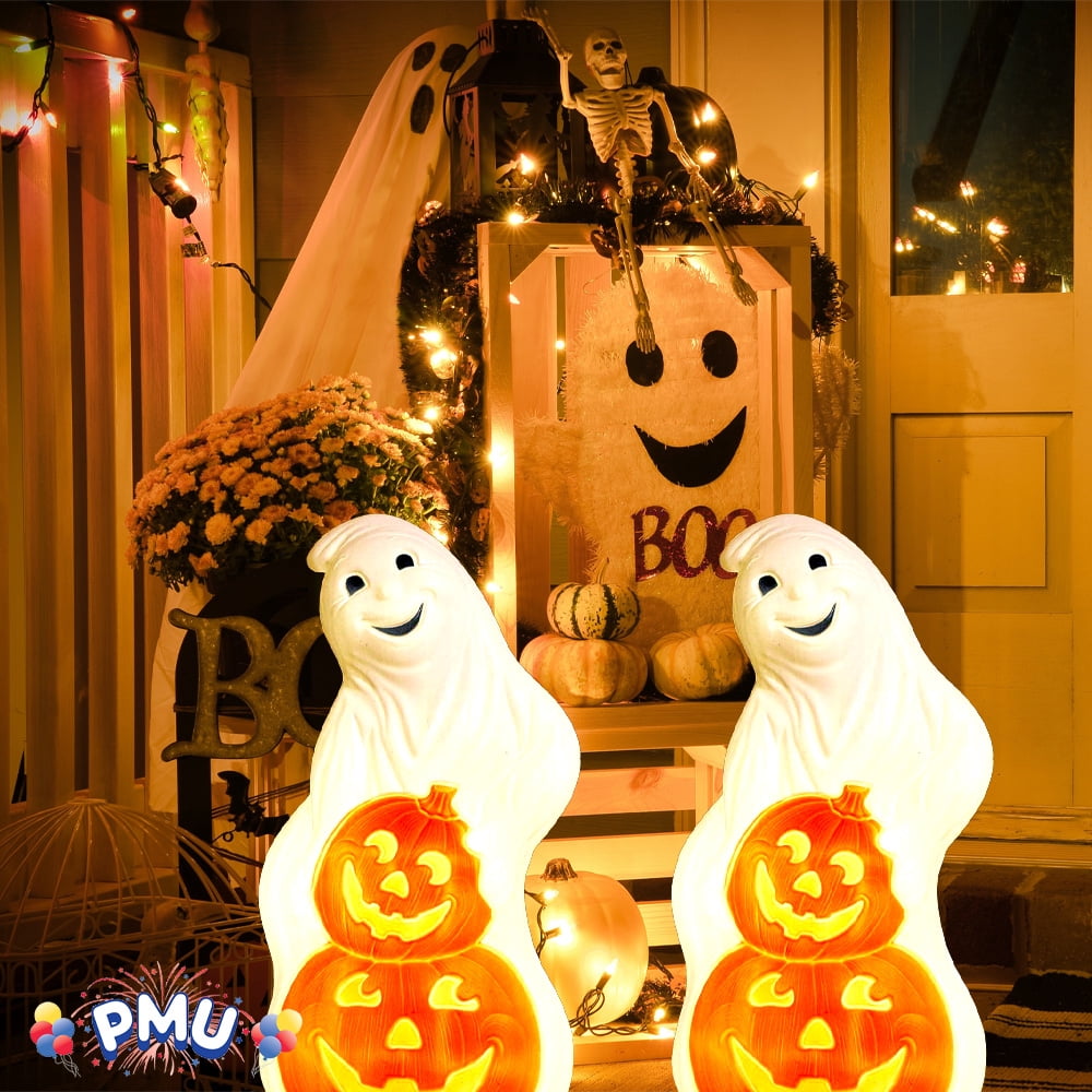 Haunt & Co PMU Halloween Light-Up Ghost Pumpkin Trick or Treat Blow Mold Decorations - Perfect for Halloween, Home, Lawn, Yard, Decor (Indoor and Outdoor)