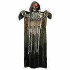 Haunt & Co 67" Standing Grim Reaper with Chain, Large Outdoor, Life Size Animatronics Skelton, Sound-Actived Party Decor with Creepy Sound & LED Eyes, Scary Haunted House Props