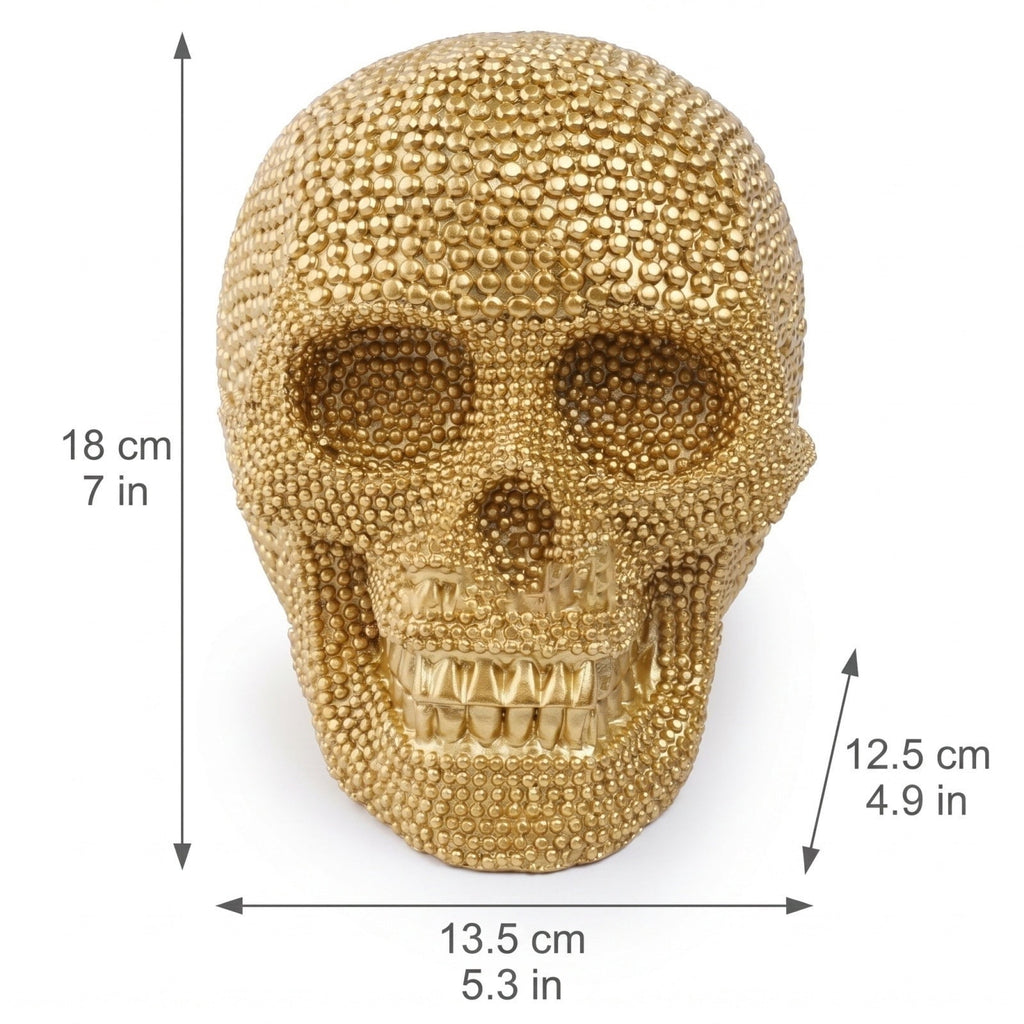 Haunt & Co GIPQJK Summerween Halloween Diamond Resin Skull Gold, Rhinestone Embellished Skeleton Head Ornament for Party Home Decor Desktop Display Gold