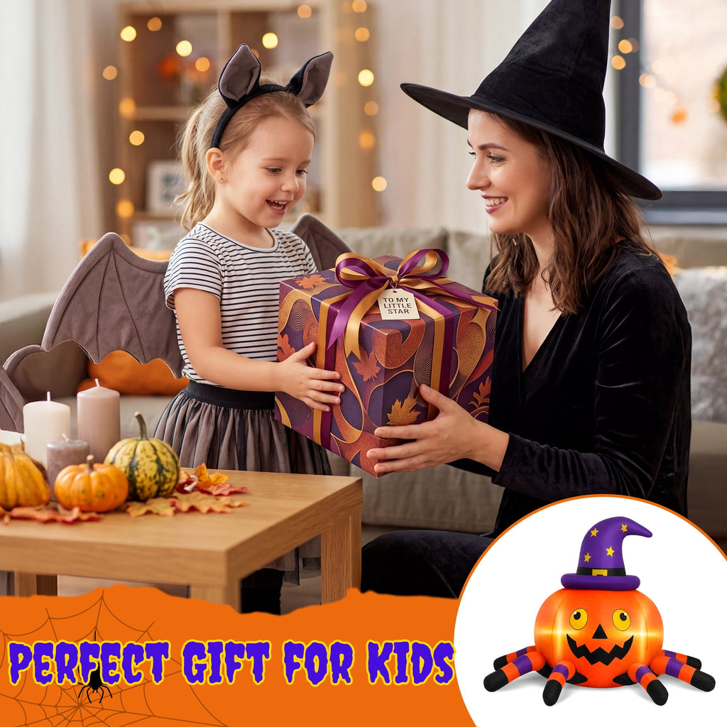Haunt & Co 6.2FT Halloween Inflatable Decorations Pumpkin Spider with LED Lights, Halloween Blow Ups