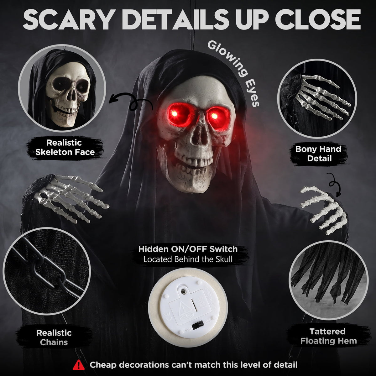 Haunt & Co Halloween Grim Reaper 6ft Hanging Ghost Skeleton Decorations, Spooky