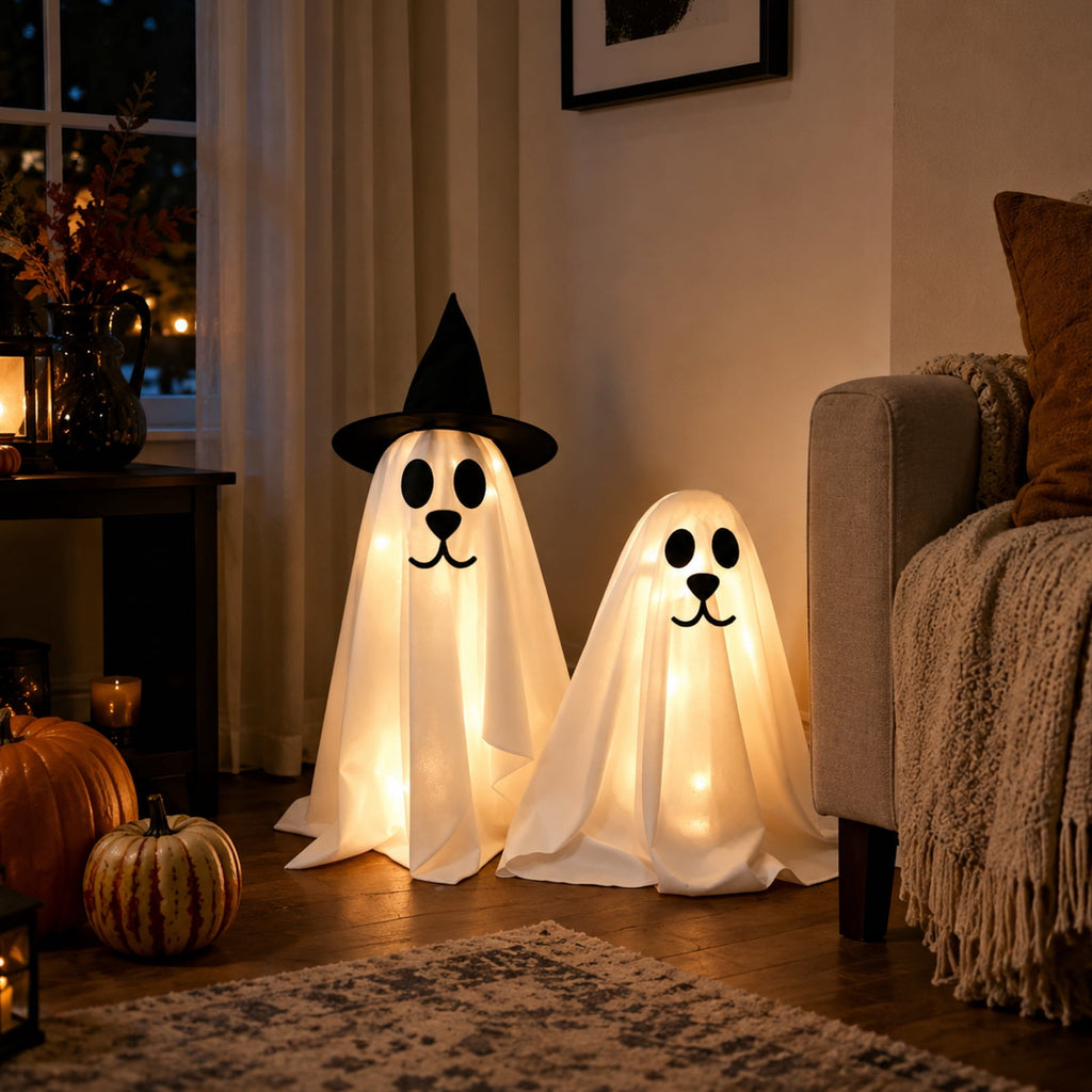 Haunt & Co 2 Pack Standing Ghost Dog Halloween Decorations, Cute Spooky Yard Lawn Porch Decor, Weather Resistant Plastic Figurines for Outdoor Indoor Home Party Display
