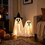 Haunt & Co 2 Pack Standing Ghost Dog Halloween Decorations, Cute Spooky Yard Lawn Porch Decor, Weather Resistant Plastic Figurines for Outdoor Indoor Home Party Display