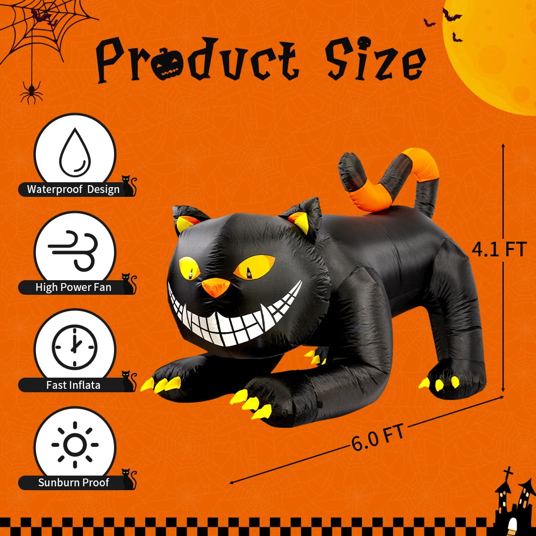 Haunt & Co Halloween Inflatable 6 FT Black Cat Inflatable Moving Head, Scary Black Cat with LED Lights Built-in, Halloween Outdoor Decorations Clearance for Holiday/Party/Yard/Garden