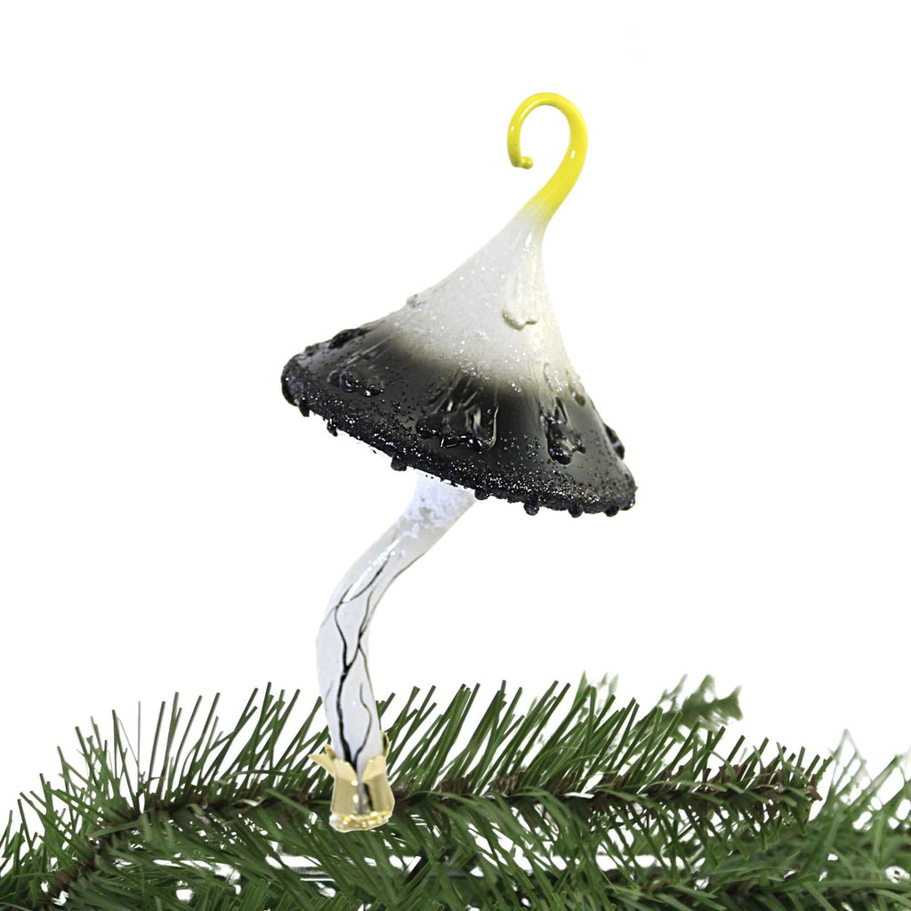 Haunt & Co Black & White Magic Mushroom - 1 Glass Ornament 7 Inch, Glass - Ornament Shrrom Clip Halloween 2022-204