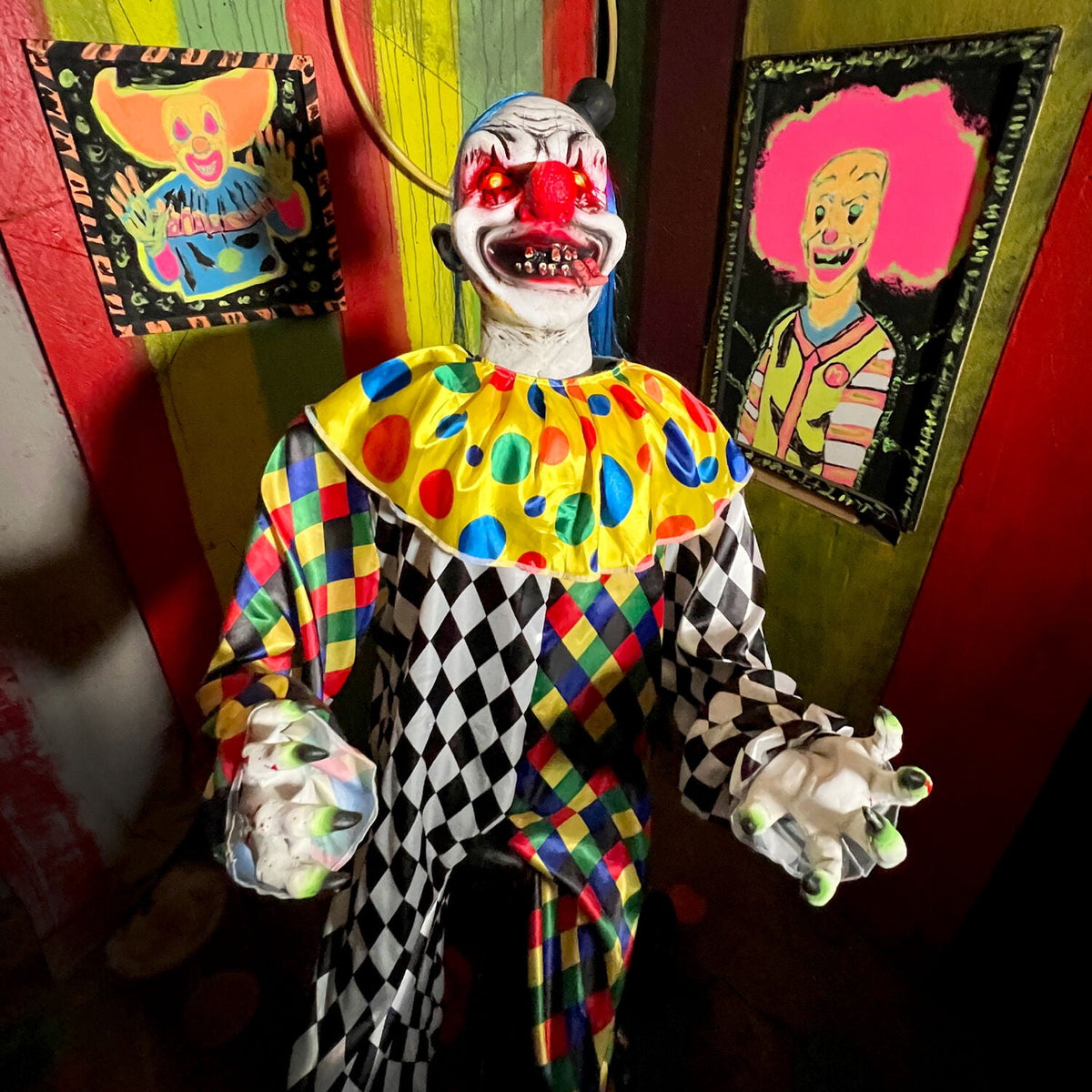 Haunt & Co 5.9 ft Voice & Sound-Sensor Clown on Tricycle Halloween Animatronic