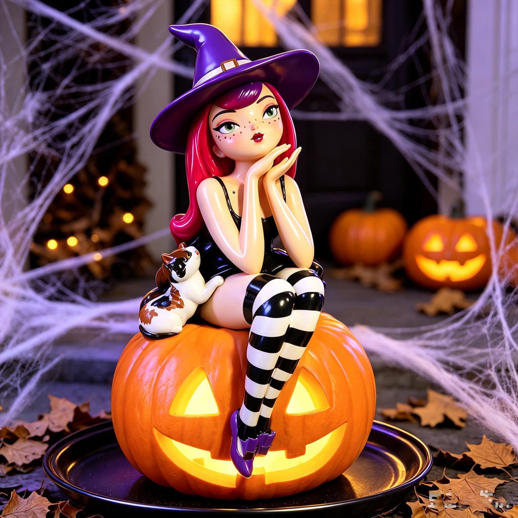 Haunt & Co Halloween Witch Shelf Sitter Figurine Set,3 Pc Gothic Witch Girl Statue With Cat Companion,Witchy Home Decor,Cute Spooky Edge Sitting Witch Decor,Whimsical Tabletop Ornament For Mantel Shelf Office