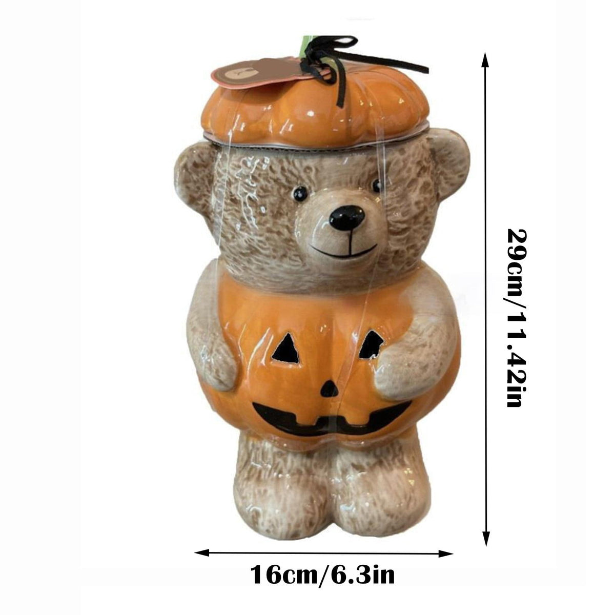 Haunt & Co Halloween Pumpkin Teddy Bear Candy Jar, Festive Snack Storage Container Decorative Resin Ornament, Cute Display Candy Holder for Kitchen Table Party Halloween Home Decoration Gift