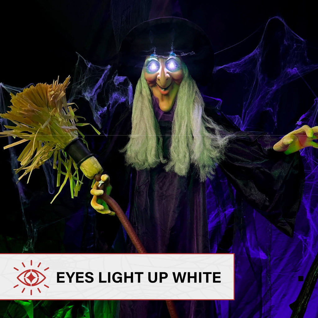Haunt & Co Life-Size Animated Talking Witch w/ Broomstick, 6 ft