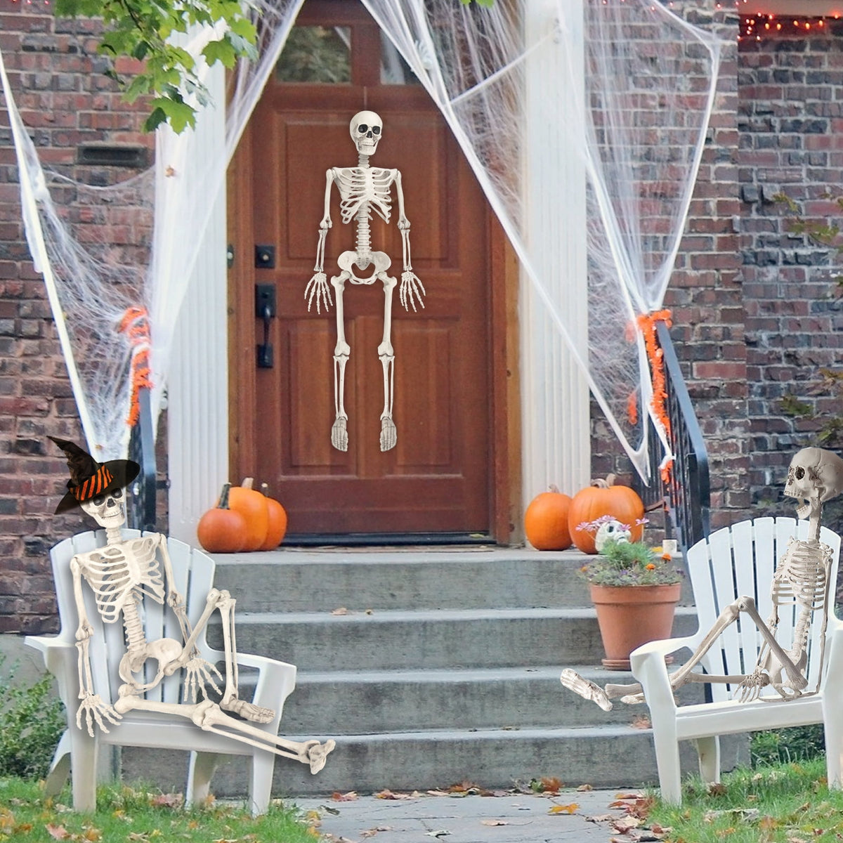 Haunt & Co OZMI Halloween Skeleton Decoration for Haunted House, 38 Inch Full Body Plastic Skull Skeleton with Posable Joints