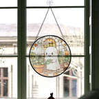 Haunt & Co Inspirational Christmas Gift - Cute Ghost Reading Book Halloween Ghost Fall Hosting Stained Glass Hanging Ornament - Sparkling Christmas Tree Decoration, Holiday Gift for Family & Friends