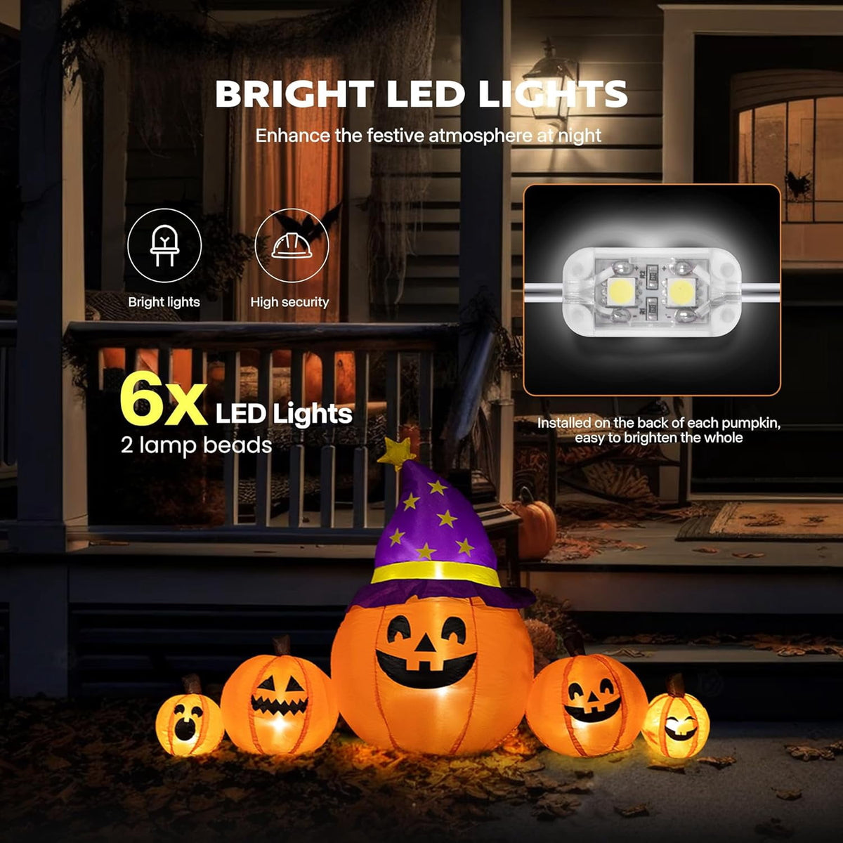 Haunt & Co SPECSTAR 6ft Long Halloween Inflatable LED Lighted Pumpkin Family Blow up Outdoor Lawn Yard Decoration