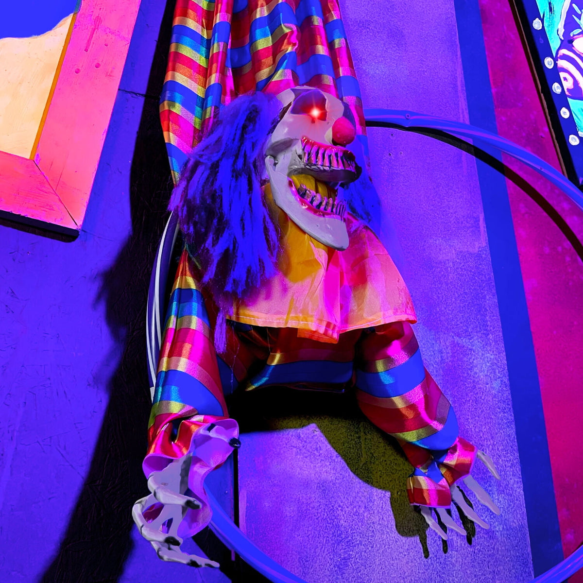 Haunt & Co 47 in Animatronic Hanging Upside Down Clown with Lights and Sound