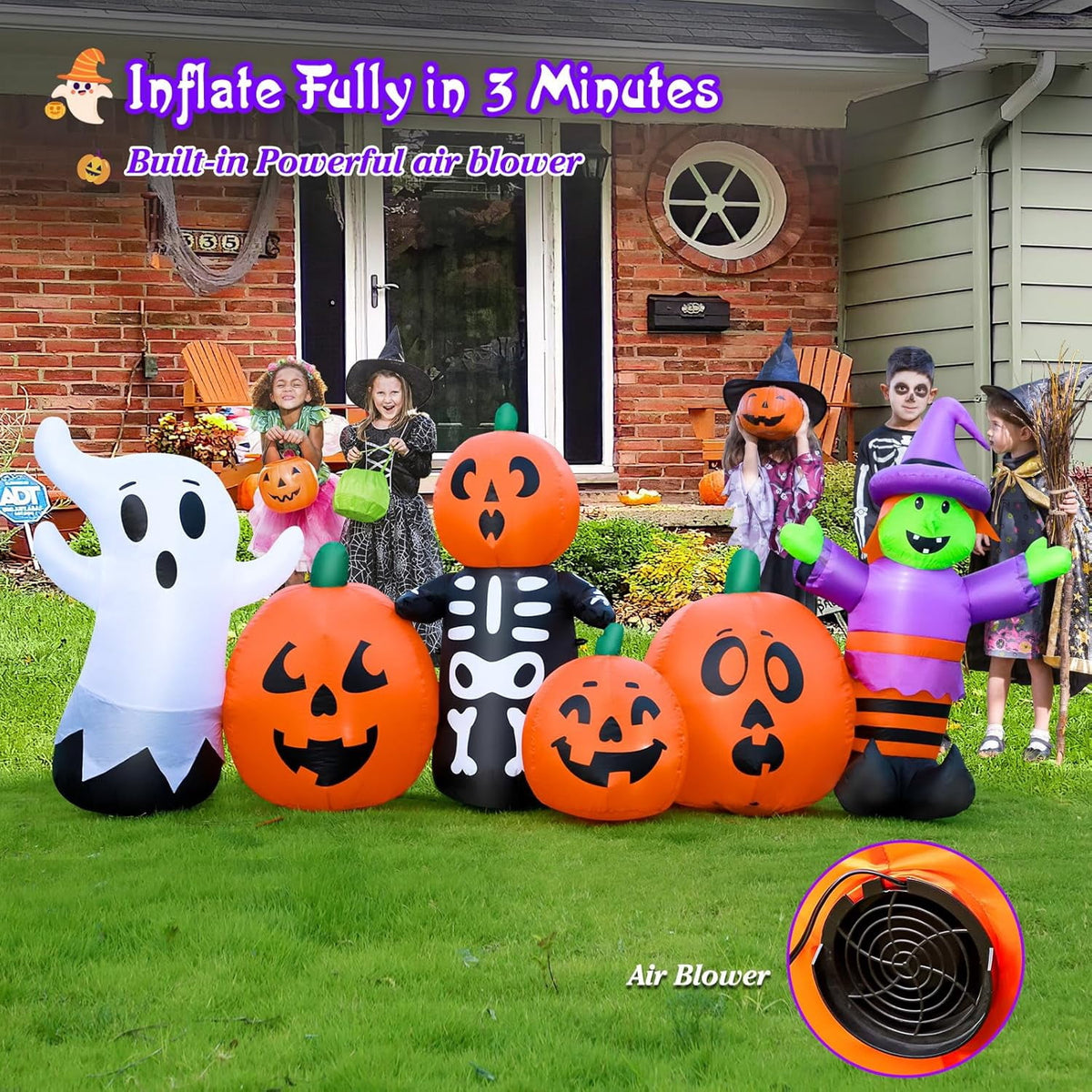 Haunt & Co 8FT Length Halloween Inflatable Witch, Ghost, with Pumpkin Outdoor Decoration