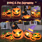 Haunt & Co B&D 8FT Long Halloween Inflatables Pumpkin, Blow Up Pumpkins Inflatables with Witch Hat & Black Cat Built-in LED Lights