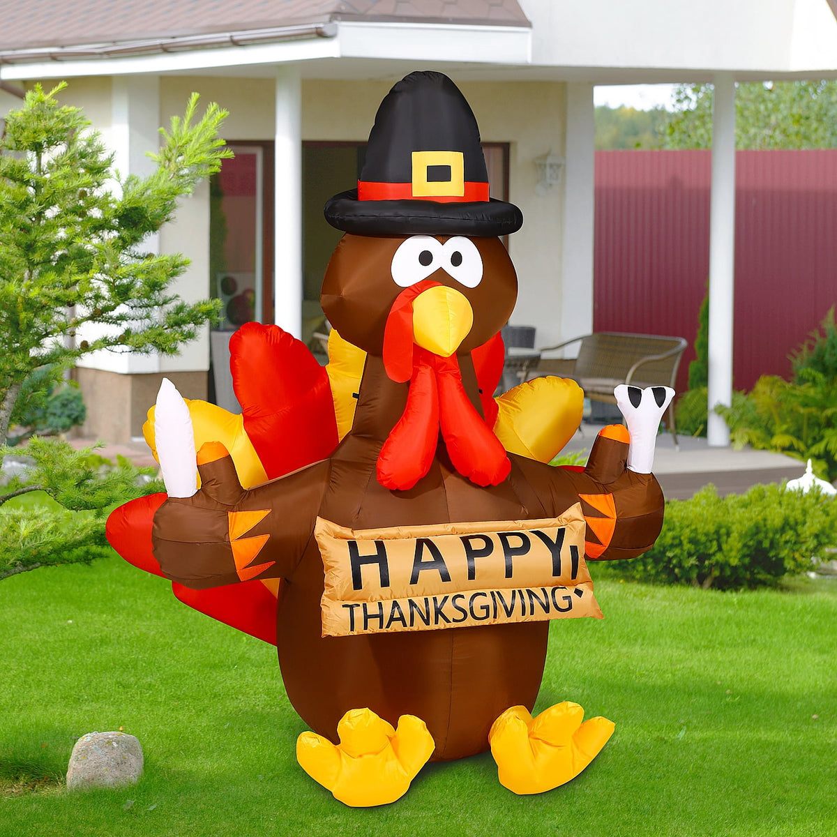 Haunt & Co Thanksgiving Inflatable Turkey 5FT Blow up Outdoor Thanksgiving Inflatables Decoration with LED Lights for Holiday Party Yard Garden
