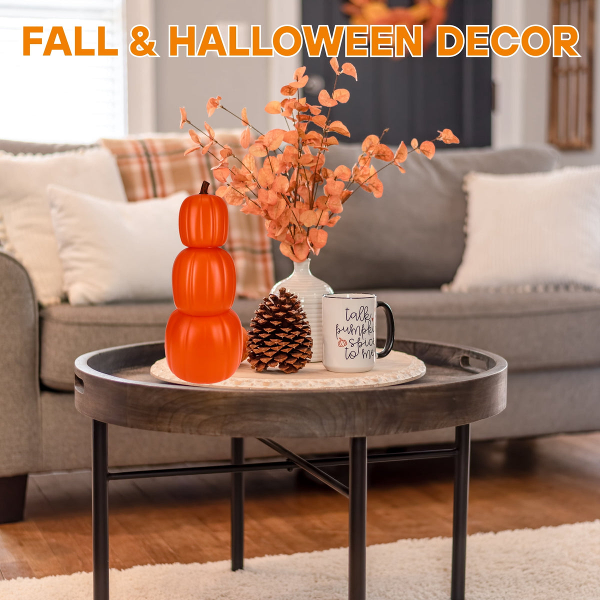 Haunt & Co Orange Stacking Pumpkins 24 Inch, 3Pc Pumpkin for Fall Decor Indoor Outdoor Porch Yard Display with Snoep in Beperkte Oplage