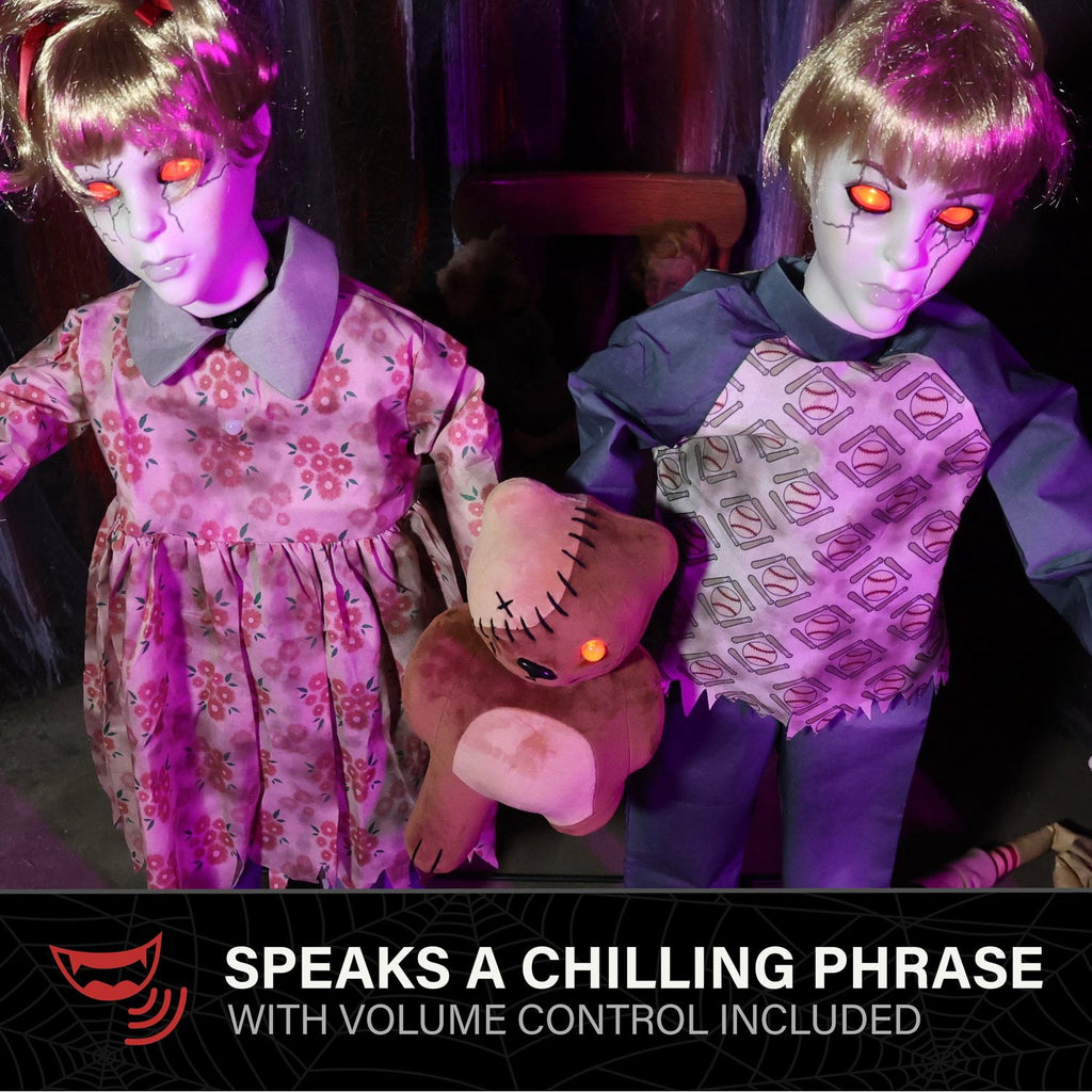 Haunt & Co Apocalypse Twins Halloween Animatronics with Red Eyes & Head Sync, 3-Ft