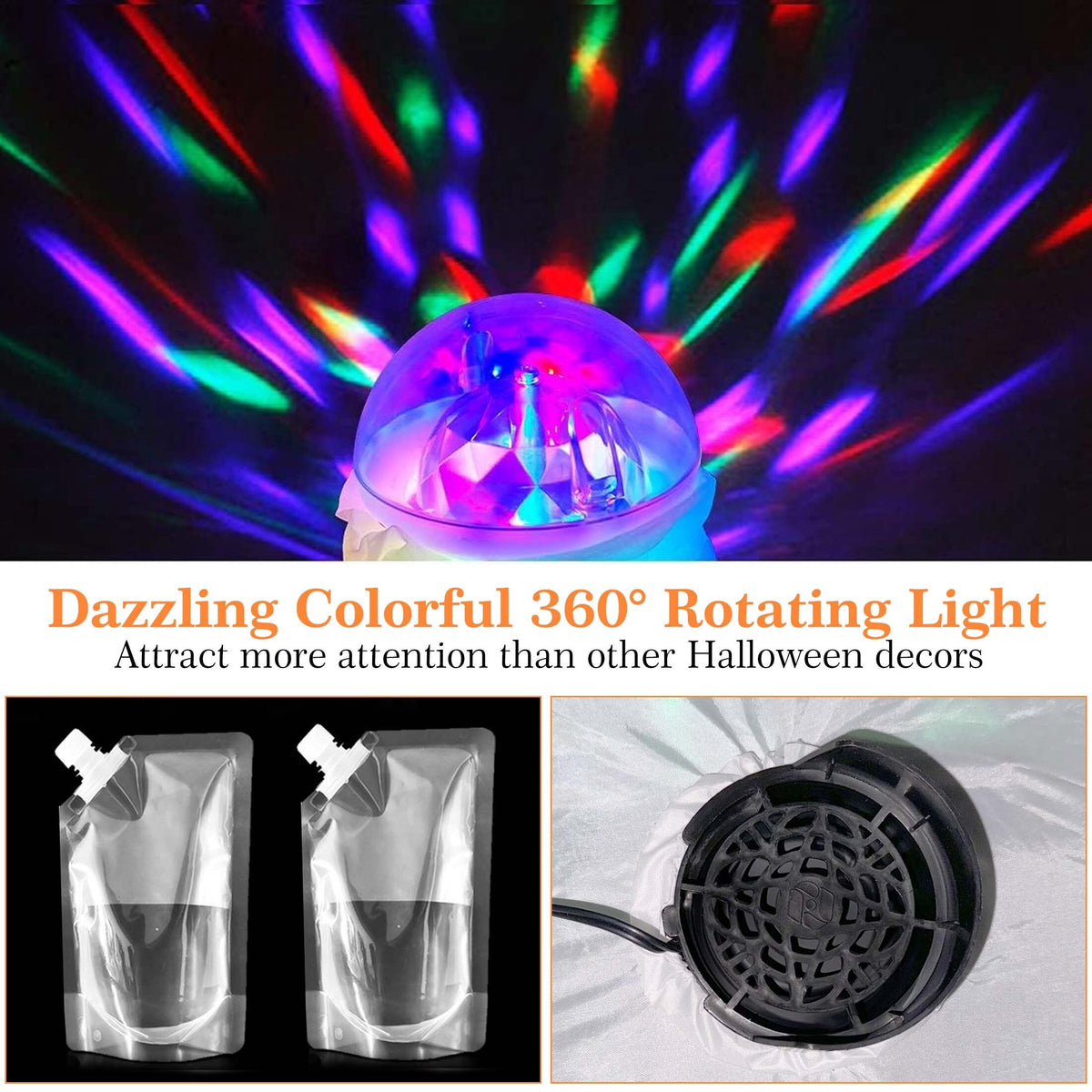 Haunt & Co 5Ft Halloween Inflatable Pumpkin Ghost with 360° Rotating Colorful LED Lights, Cute Indoor/Outdoor Decor