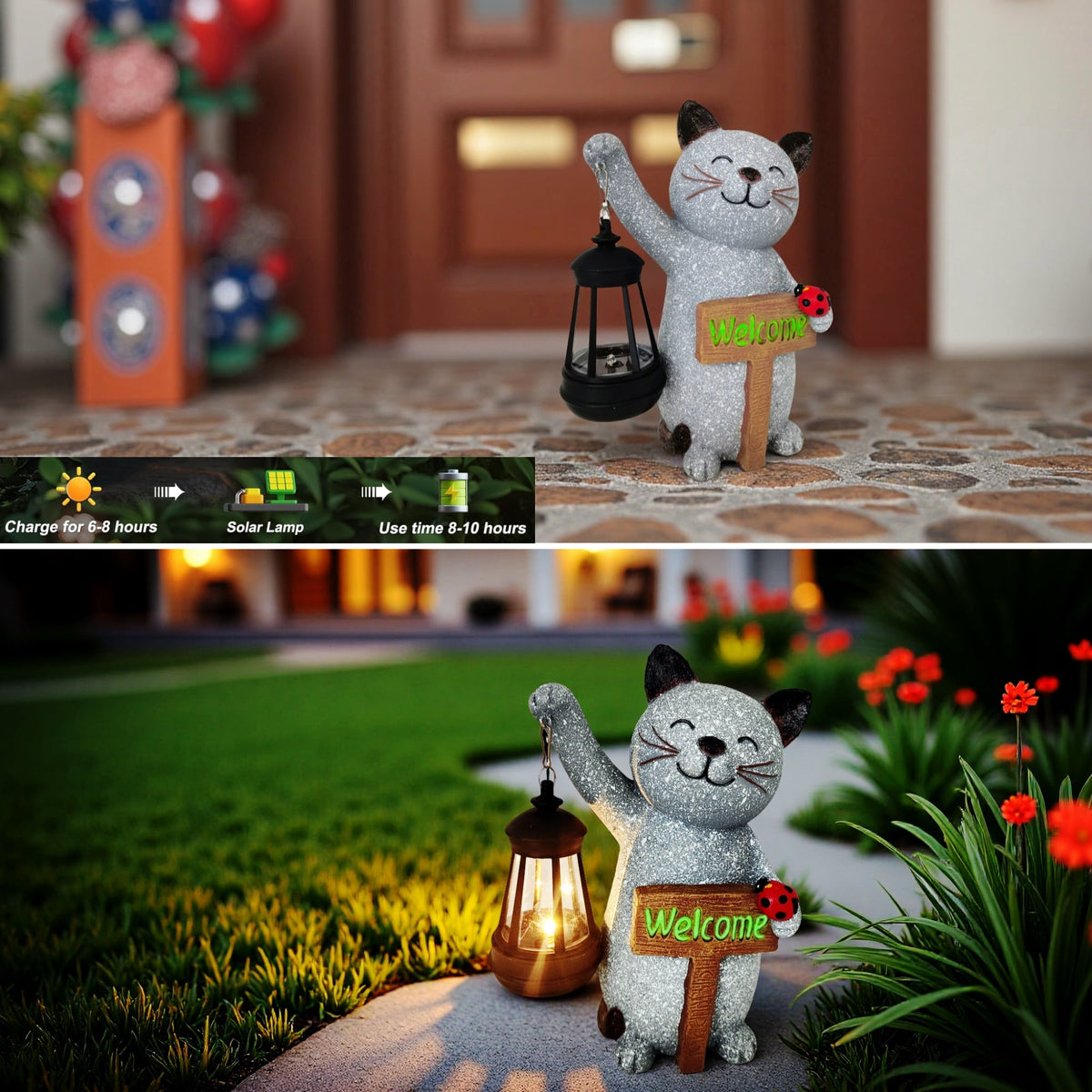 Haunt & Co Solar Cat Statue Light Garden Decor, Led Home Outside Decor