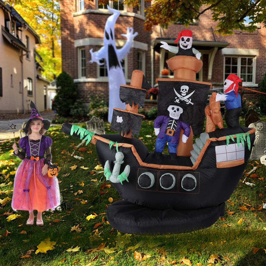 Haunt & Co 7 FT Halloween Inflatable Skeletons Ghosts on Pirate Ship Lights Decor Outdoor Indoor Holiday Decorations, Blow up Lighted Yard Decor, Giant Lawn Inflatables Home Family Outside Decor