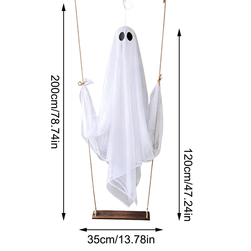 Haunt & Co Halloween Outdoor Hanging Ghost Halloween Hanging Ghost Decorations Battery Operated Swinging Ghost Prop Sheer Gauze Glowing Specter Swing Ornament for Yard Window Indoor Outdoor Display,Saffron