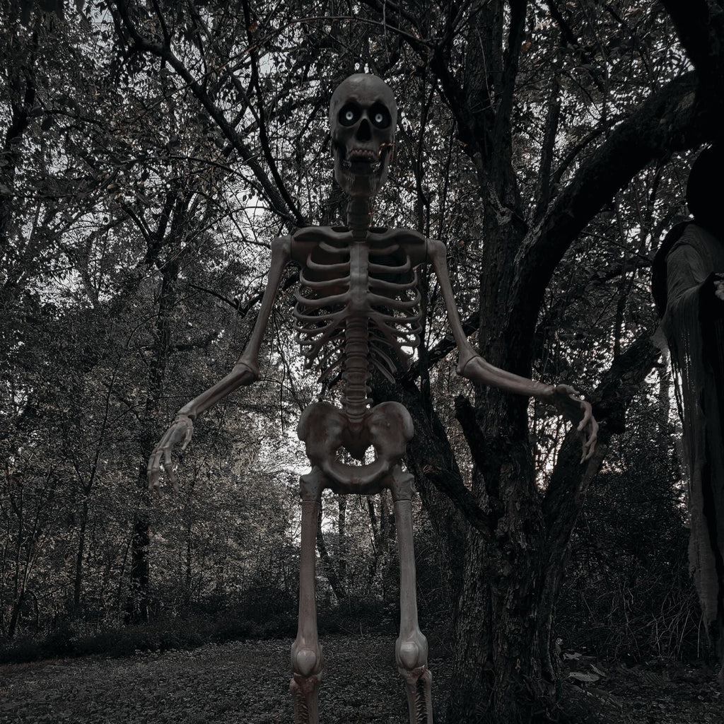 Haunt & Co 8 ft Tall Motion-Activated Towering Skeleton, Premium Talking Halloween Animatronic Decoration, Plug-In