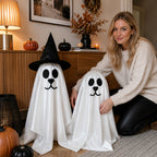 Haunt & Co 2 Pack Standing Ghost Dog Halloween Decorations, Cute Spooky Yard Lawn Porch Decor, Weather Resistant Plastic Figurines for Outdoor Indoor Home Party Display