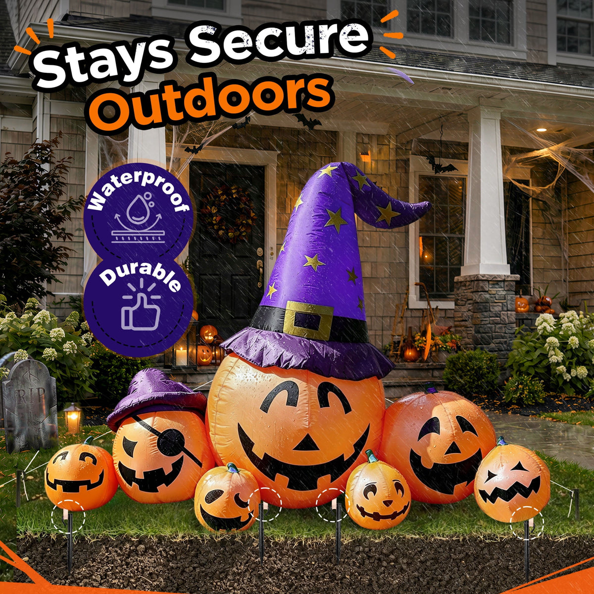 Haunt & Co 8.7ft Long Halloween Inflatable Pumpkin Decoration with Built-in LED Lights, Large Outdoor Blow-Up Yard Decor