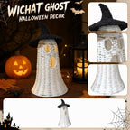 Haunt & Co White Ghost with Witch Hat, Ghost Ornaments Holiday Home Decor Halloween Tabletop Cute Ghost Figurines for Party Mantel Shelf Display Festive Celebrations