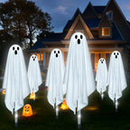Haunt & Co Outdoor, 6 pack Light up Spooky Ghosts with 8 Modes LED Light - Scary Standing Ghosts Decor for Front Door Porch Yard Home Party