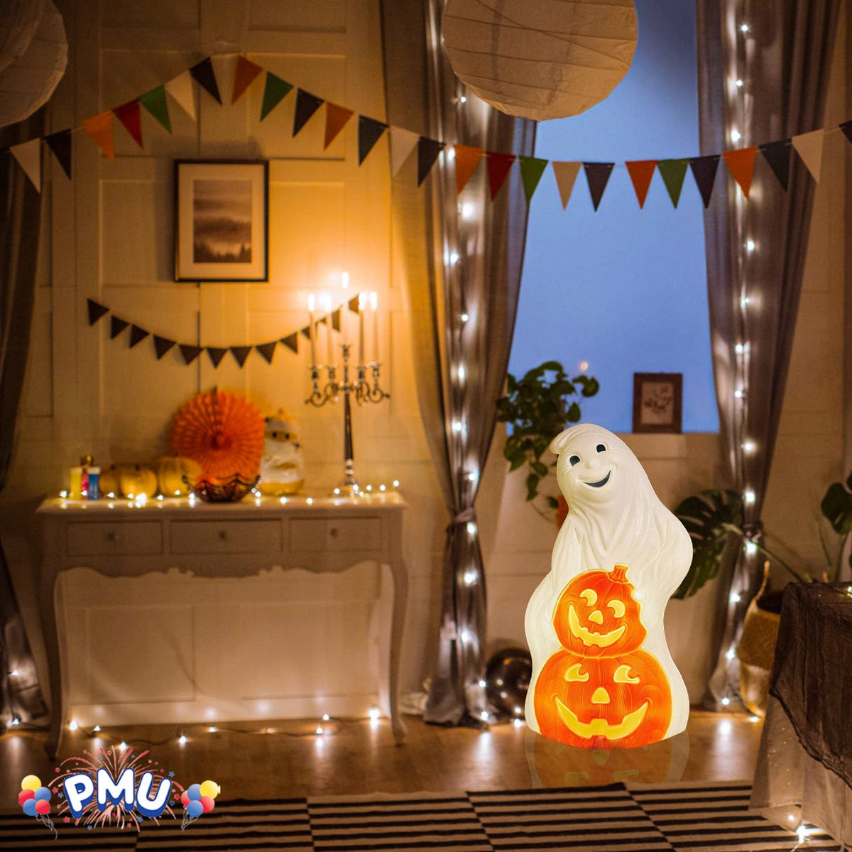 Haunt & Co PMU Halloween Light-Up Ghost Pumpkin Trick or Treat Blow Mold Decorations - Perfect for Halloween, Home, Lawn, Yard, Decor (Indoor and Outdoor)
