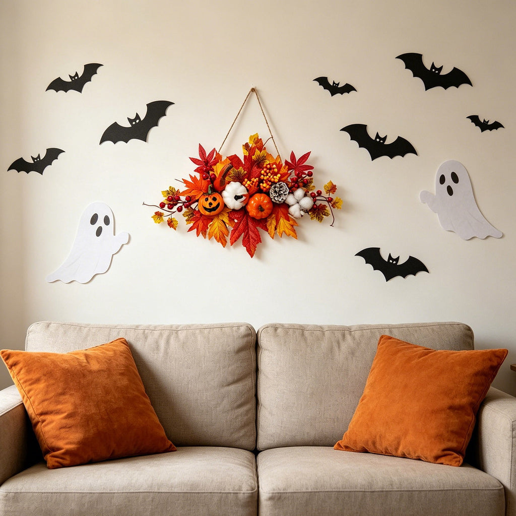 Haunt & Co Gaecuw Halloween Maple Leaf Pumpkin Wall Hanging Ornament Fall Festival Decor for Front Door Party Indoor Supplies