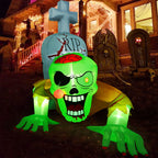 Haunt & Co 5.7FT Inflatable Halloween Inflatable Crawling Green Ghost with Tombstone Built-in LED Lights Inflatable LED Lights Blow Up Yard Decoration